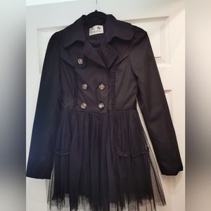Black stylish Trench coat with lace mesh detailing size xs